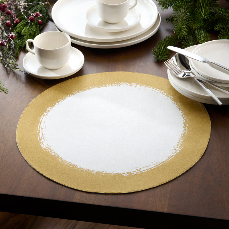 Ensembles de table ronds Villeroy & Boch à motif métallisé effet pinceau, lot de 4, ivoire/or - 38 cm x 38 cm, Ivoire/doré
