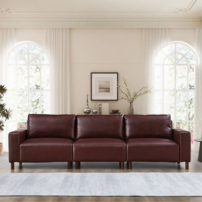 112" Luxury PU Leather Sofa For Living Room,Apartment,Upholstered Breathable Faux Leather PU Couch With Wood Legs