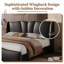 Structure de lit tapissier grand en cuir avec tête de lit à oreilles et pied de lit ondulé, lit plateforme moderne, sans sommier, noir-407008333-407008335