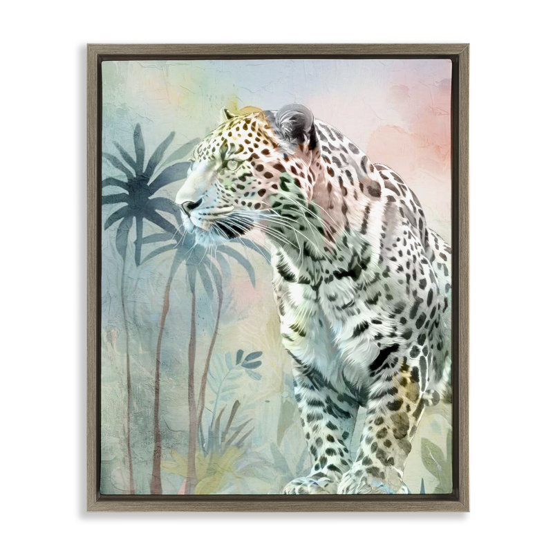 Cadre flottant Gazing Jungle Leopard, design par Kim Allen, H 21 po x l 17 po, Cadre flottant orme Montalcino