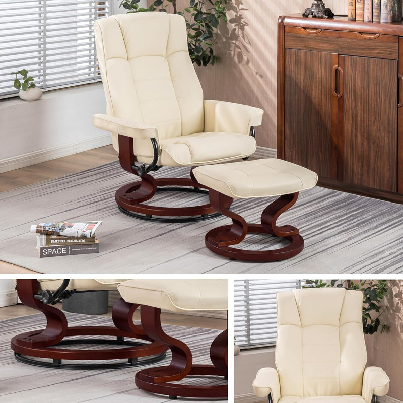 Fauteuil de bureau inclinable en cuir Odey, Similicuir crème