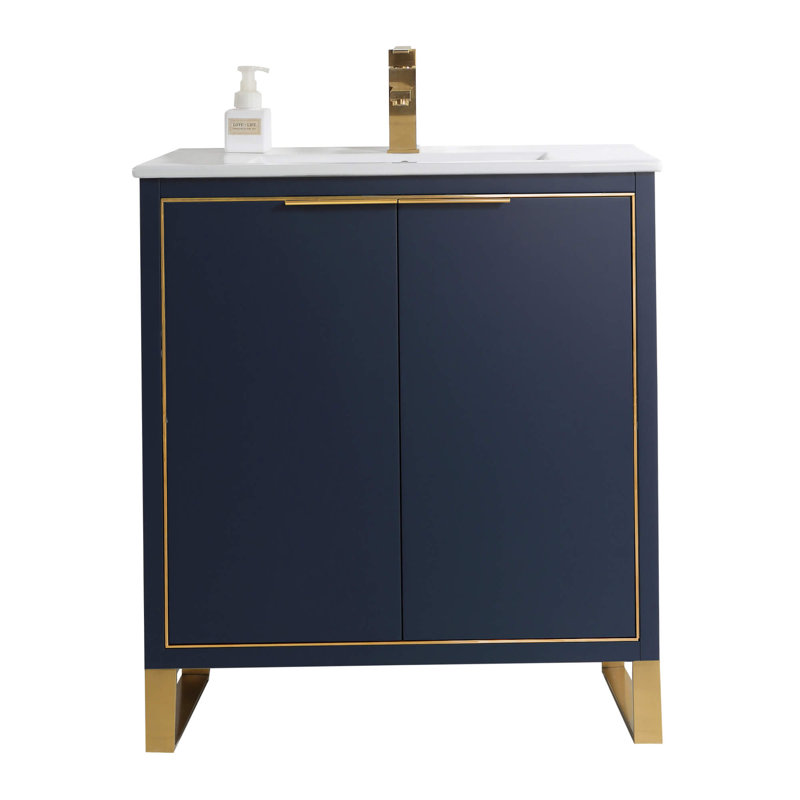 Ensemble de meuble-lavabo simple 30 po, Laiton satiné, Bleu marine