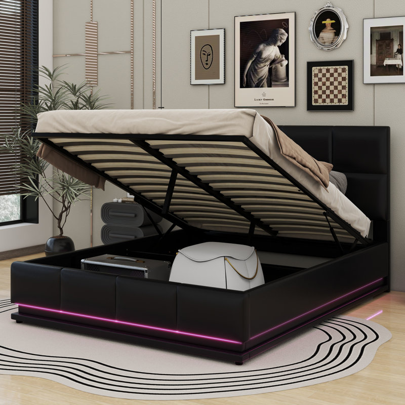 Deaundra Upholstered Platform Storage Bed, Black, Queen