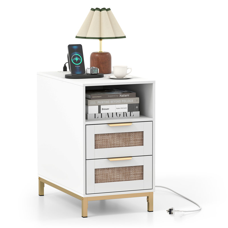 35cm W Metal Bedside Table, White