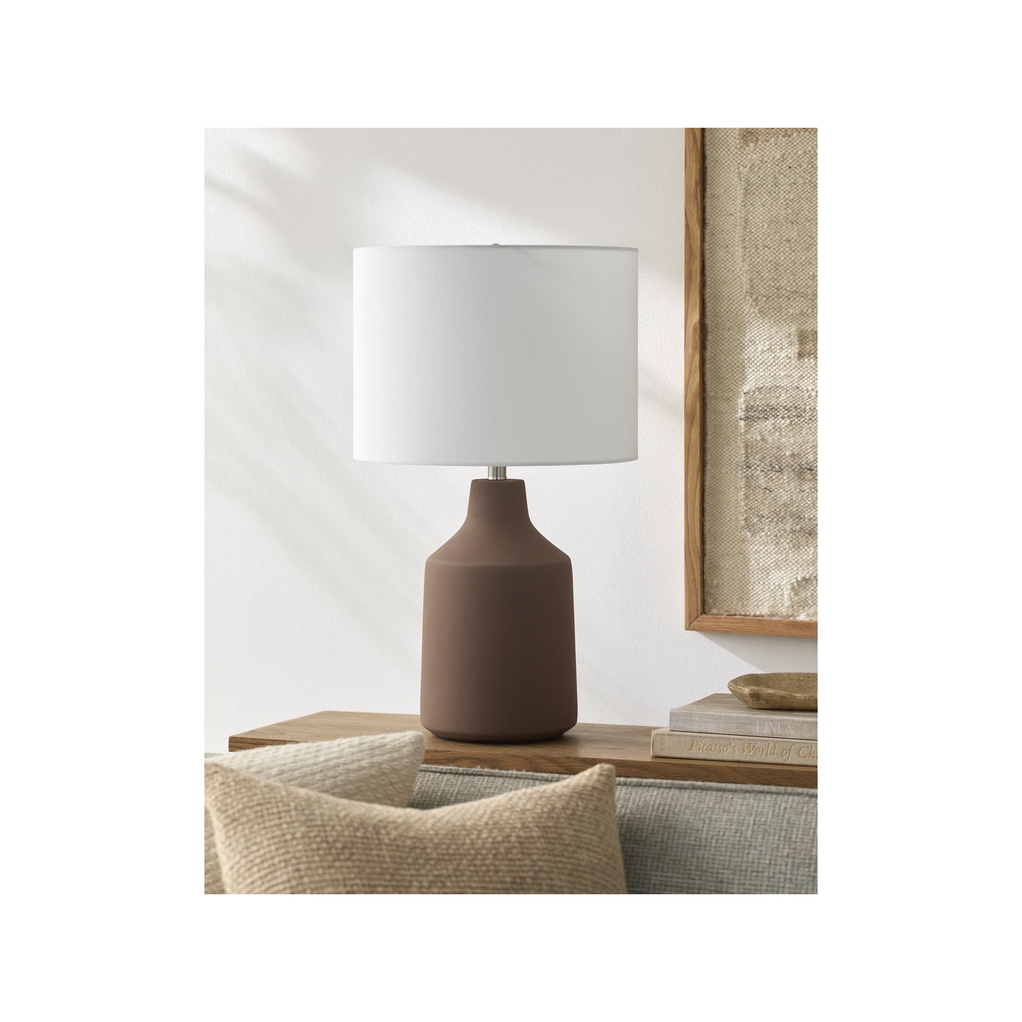 Lockwood Table Lamp, White, Brown