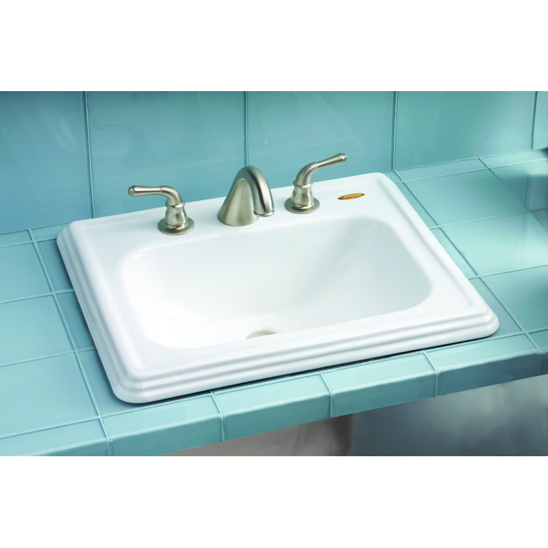Promenade® Vitreous China Rectangular Drop-in Bathroom Sink with Overflow, Colonial White, 8" Centers