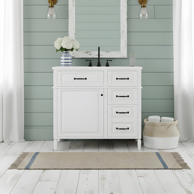 36"Multi-functional Storage Freestanding Bathroom Vanity with Ceramic Sink