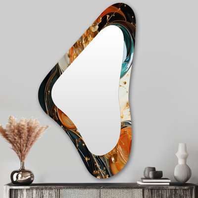 Tempête VI blanche et bleue à encre orange - Formes asymétriques abstraites - Grand miroir mural moderne