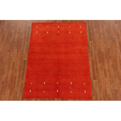 Orange Red Wool Handmade Gabbeh Style Indian Rug 5x7