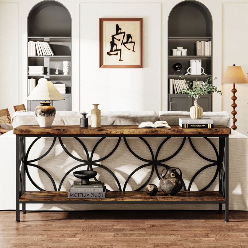 Laquaysha 180Cm Console Table, Rustic Brown, Black