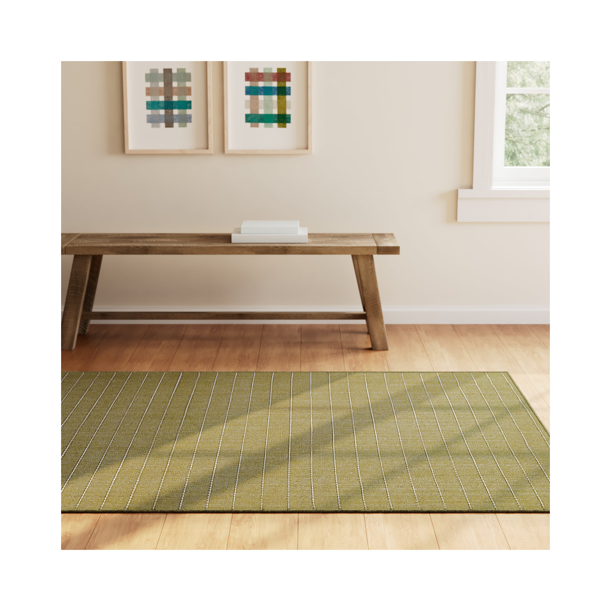Amita Handmade Green Rug, Rectangle 5' x 8'
