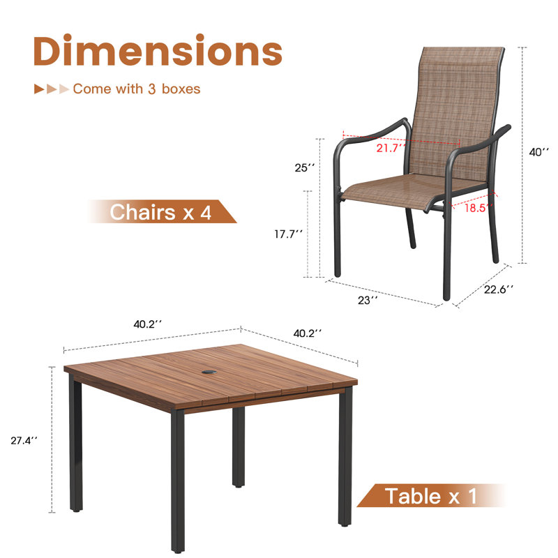 Ensemble repas carré pour patio, Brun / brun
