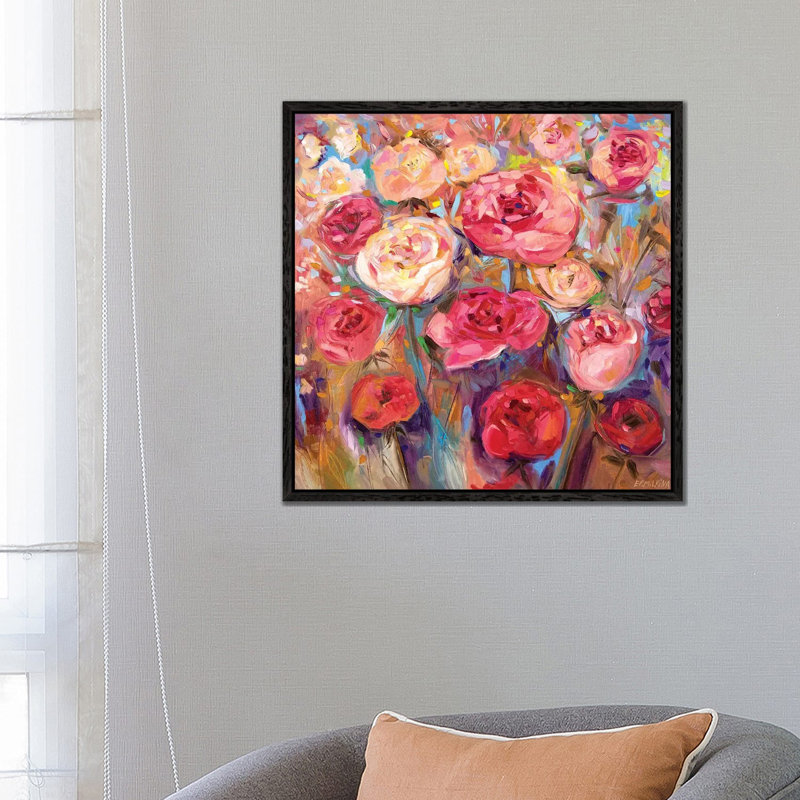 Roses by Ekaterina Ermilkina - Painting on Canvas, Black Framed, 66.04 cm H x 66.04 cm W