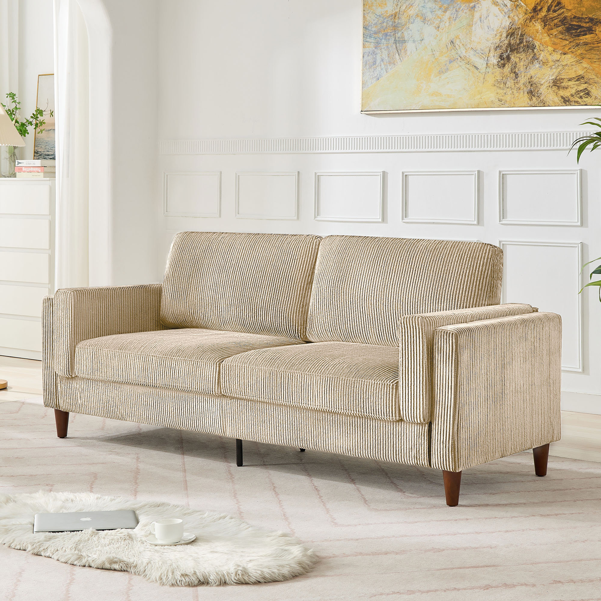 Ebern Designs 85" Upholstered Square Arm Sofa Corduory Couch - Wayfair ...