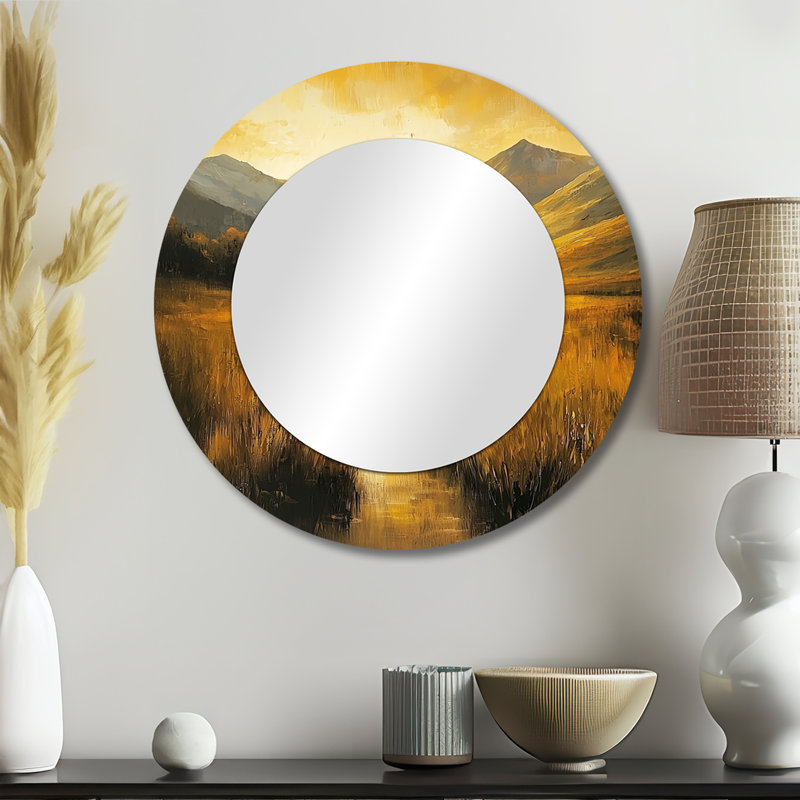 Golden Light In The Valley - Landscape Mountains Mirror Wall Art - Printed On Metal, 23" x 23"