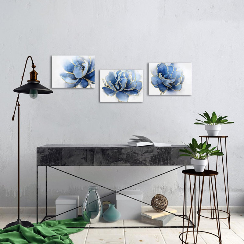 3 Piece Wrapped Canvas Print, Blue