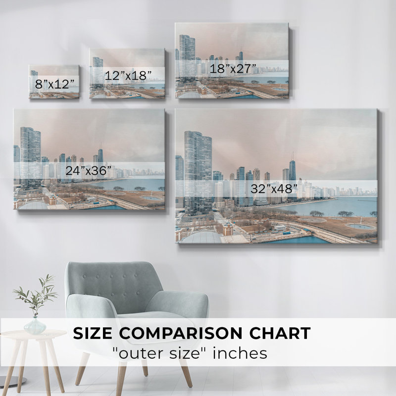 Chicago Skyline From South sur impression sur toile, H 24 po x l 36 po x P 1,5 po