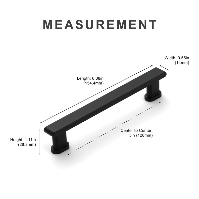 Nouvelle collection de poignées de tiroir de cuisine noires, entraxe de 128 mm (5 po), avec base ronde., 5", Noir mat
