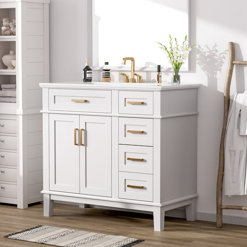 36" Single Bathroom Vanity With Sink, White