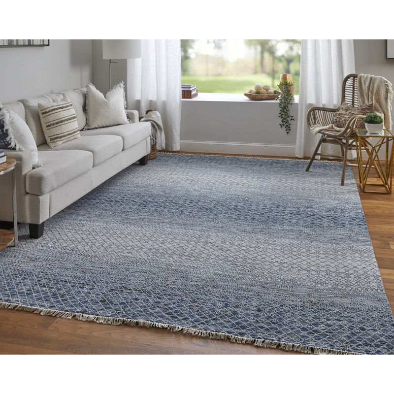 Branson Wool Area Rug in Blue, Rectangle 7'9" x 9'9"