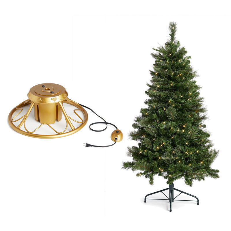 The Holiday Aisle® Rotating Tree Stand Base w/ Cascade Pre-Lit Holiday Tree, 5'