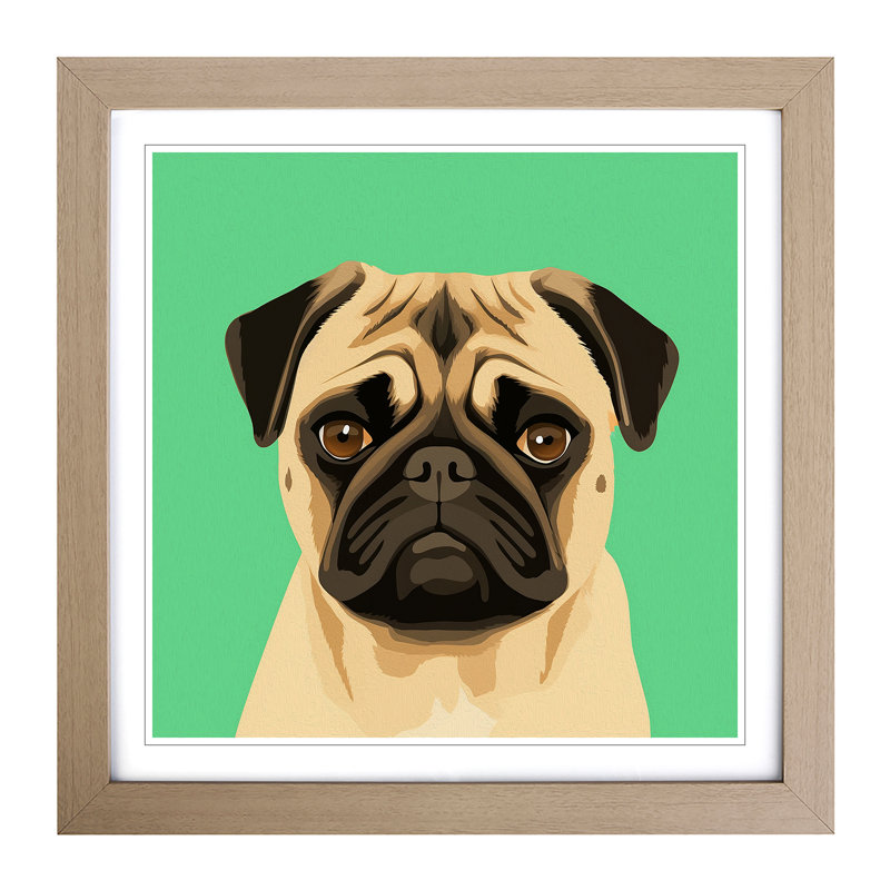Pug Minimalism - Single Picture Frame Print on Wood, Oak