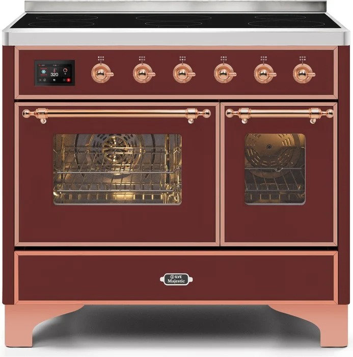 Cuisinière à induction 40 pouces avec 6 éléments à induction ILVE Majestic II Series (porte en verre), Bourgogne / cuivre