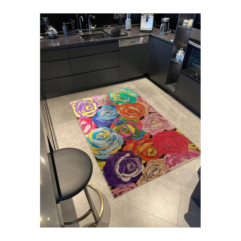 Multicolored Abstract Flower Rose Pattern Modern Decorative Carpet, Runner 2'6" x 6'7"