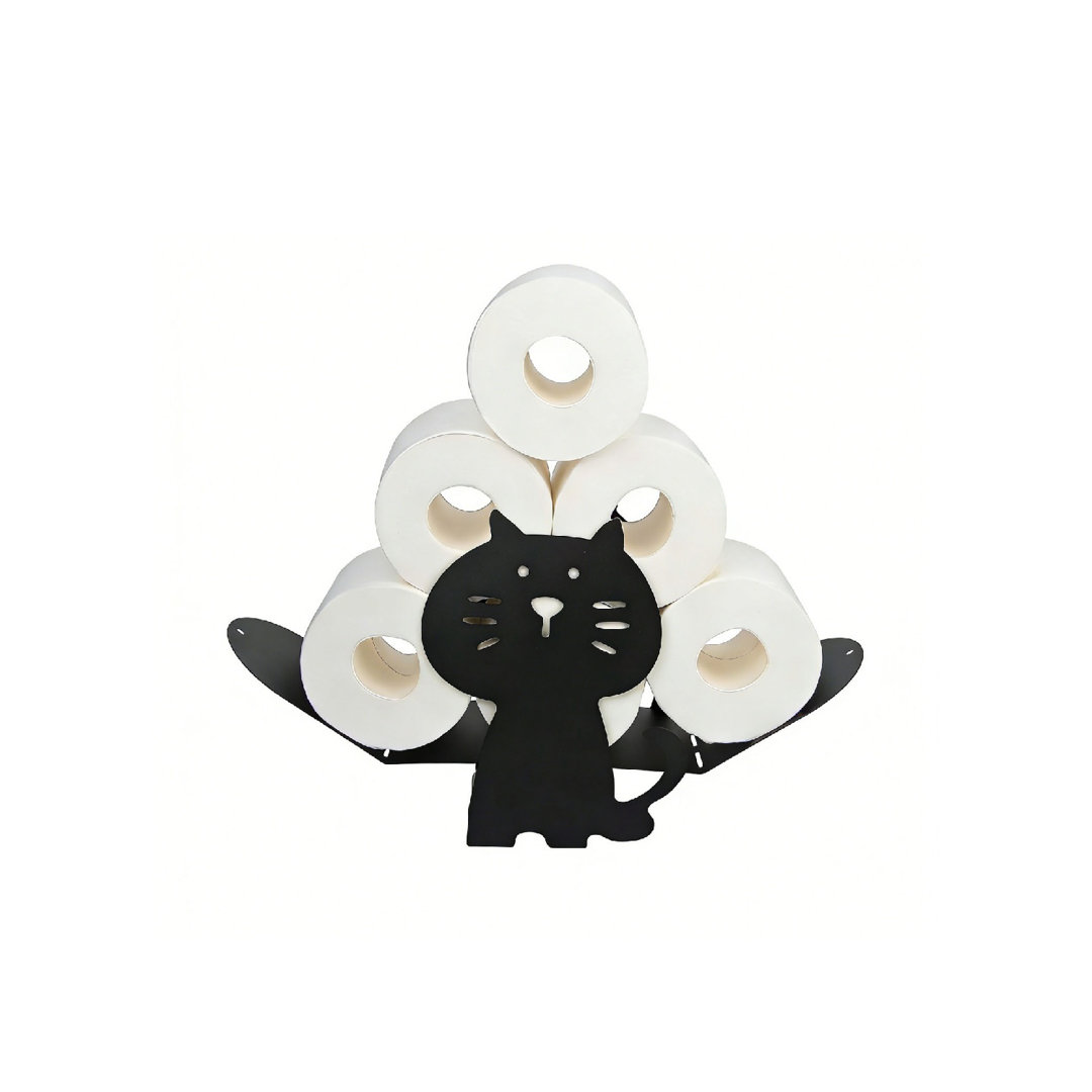 Toilet Roll Holder Free Standing Novelty Toilet Paper Storage 7 Roll Capacity Black Cat