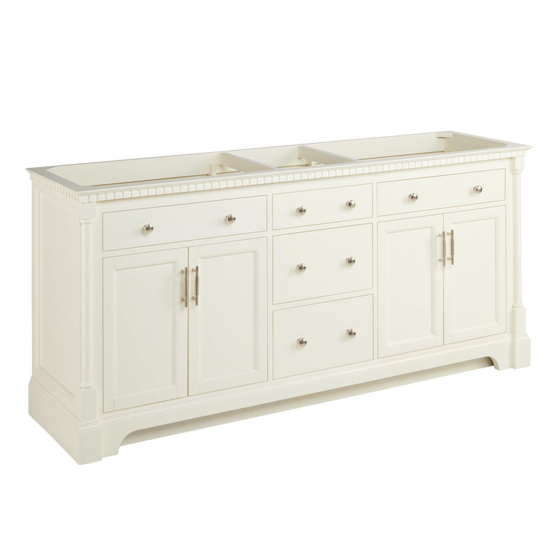 Claudia 72" Freestanding Mahogany Double Basin Vanity Set with Cabinet, Vanity Top, Feathered White Quartz, White