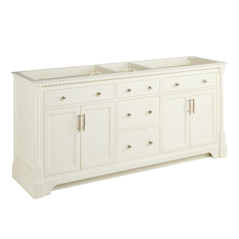 Claudia 72" Freestanding Mahogany Double Basin Vanity Set with Cabinet, Vanity Top, Arctic White Quartz, White