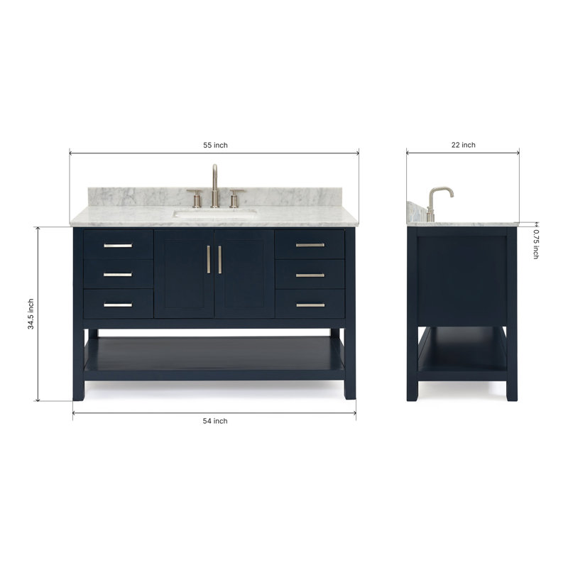 Magnolia Bath Vanity Rectangular Basin S061SCW2R, Midnight Blue, Rectangular, 55"