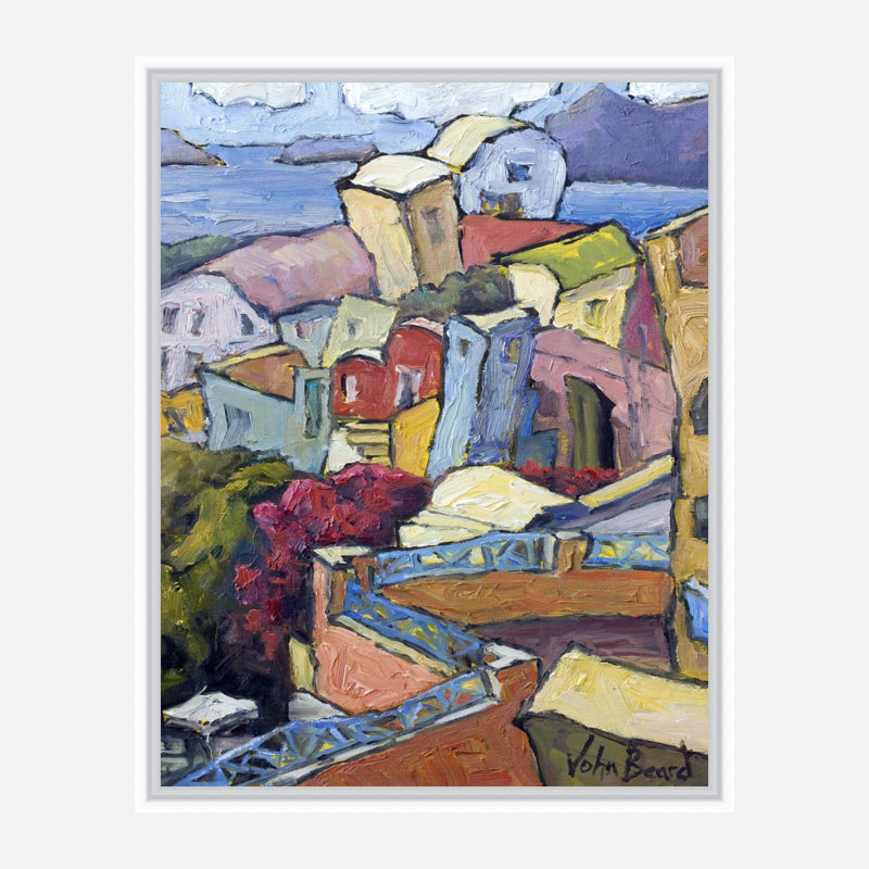 Santorini II By John Beard - Gallery Wrapped Canvas Print, 62" W x 42" H x 2" D, White Floater Framed