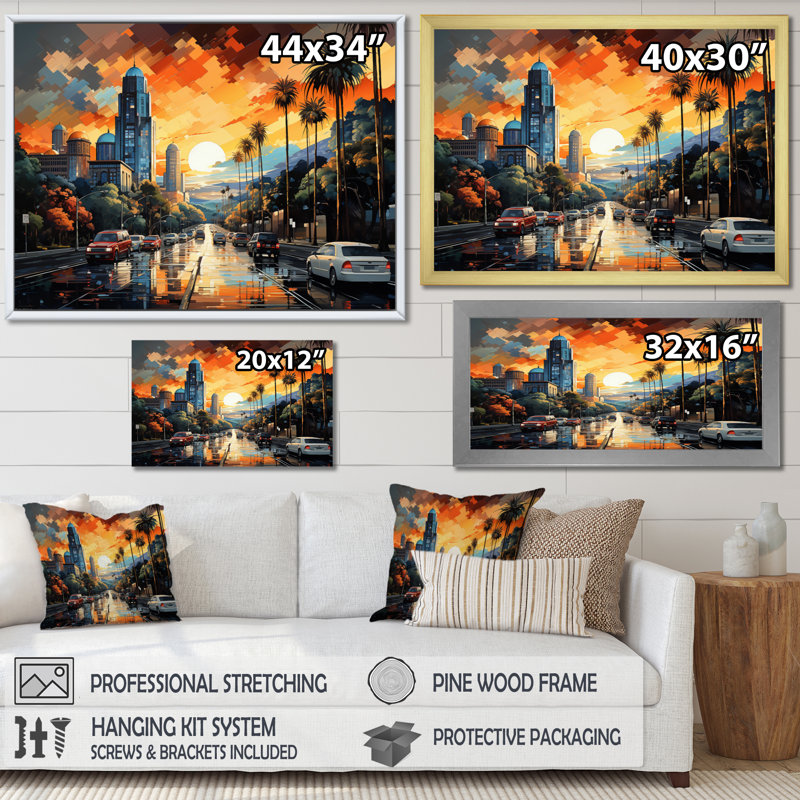 Pop Los Angeles II sur toile, Cadre flottant noir, H 30 po x l 40 po x P 1,5 po