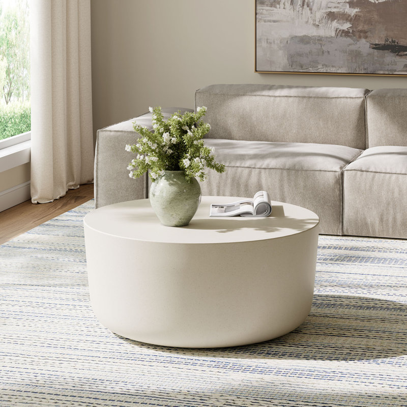 Brion Round Indoor - Outdoor Patio Concrete Coffee Table, White