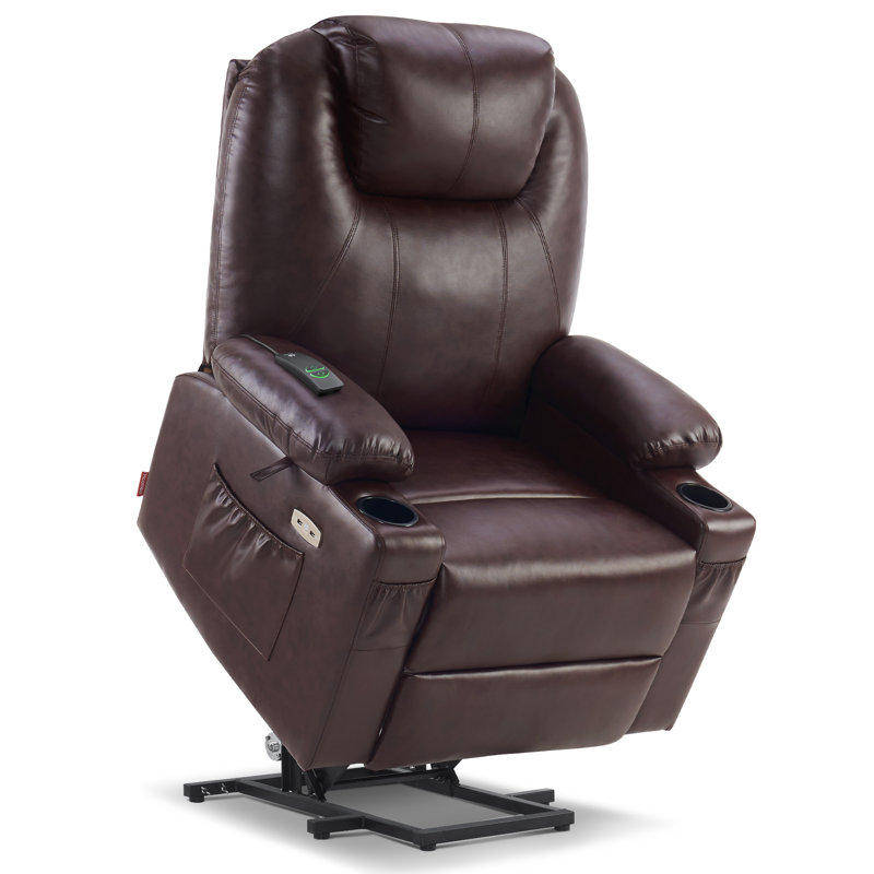 Power Recliner Lift Chair with Massage and Heat for Big and Tall People, 3 Positions, Faux Leather, Dark Brown Faux Leather