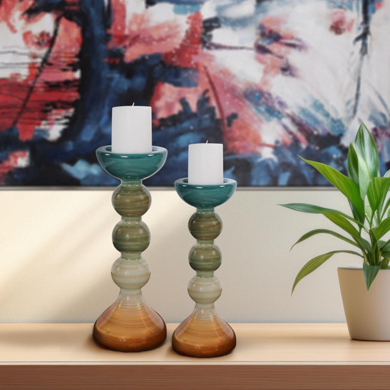Capri Stripe Glass Candle Holder- Short, Short