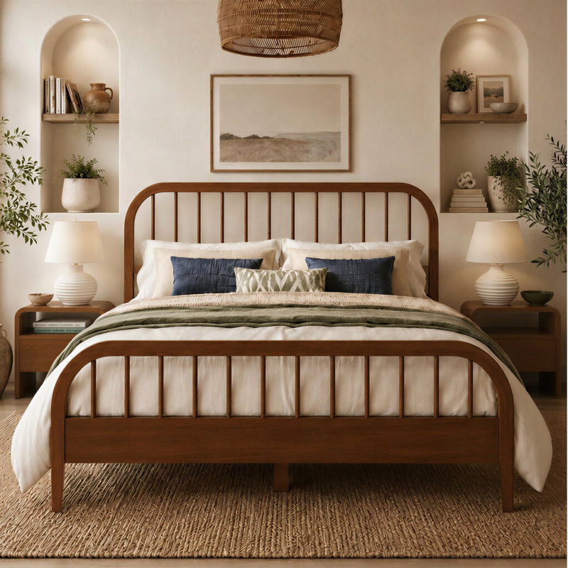 Anderson Solid Wood Spindle Bed Frame, Queen, Walnut