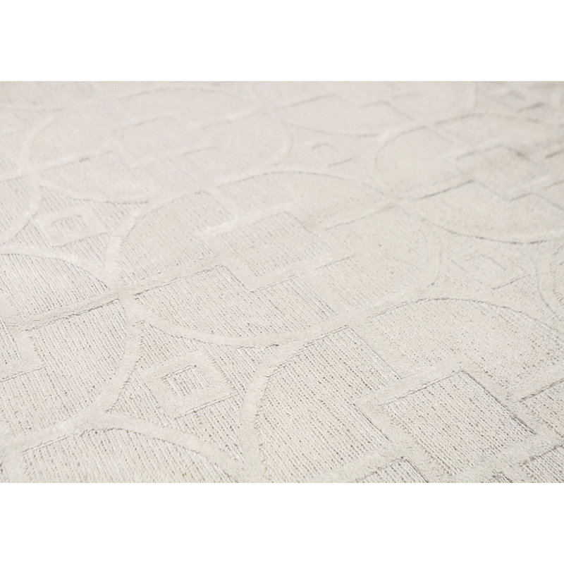 Wool Geometric Area Rug in Light Gray