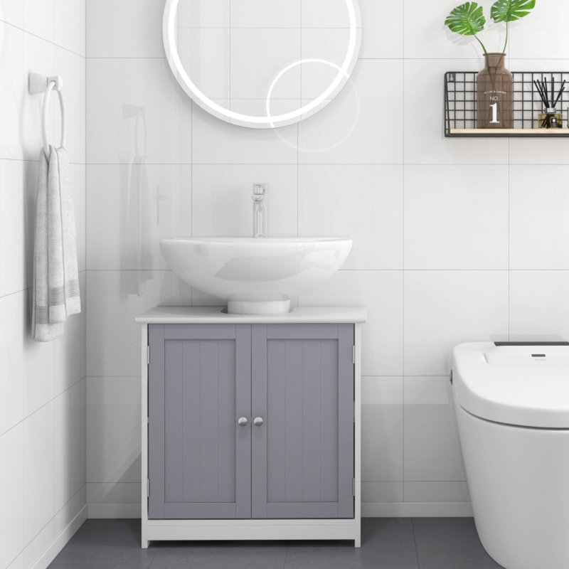 Bathroom Vanity Base Only, 60X60cm Under-Sink Storage Cabinet White And Grey