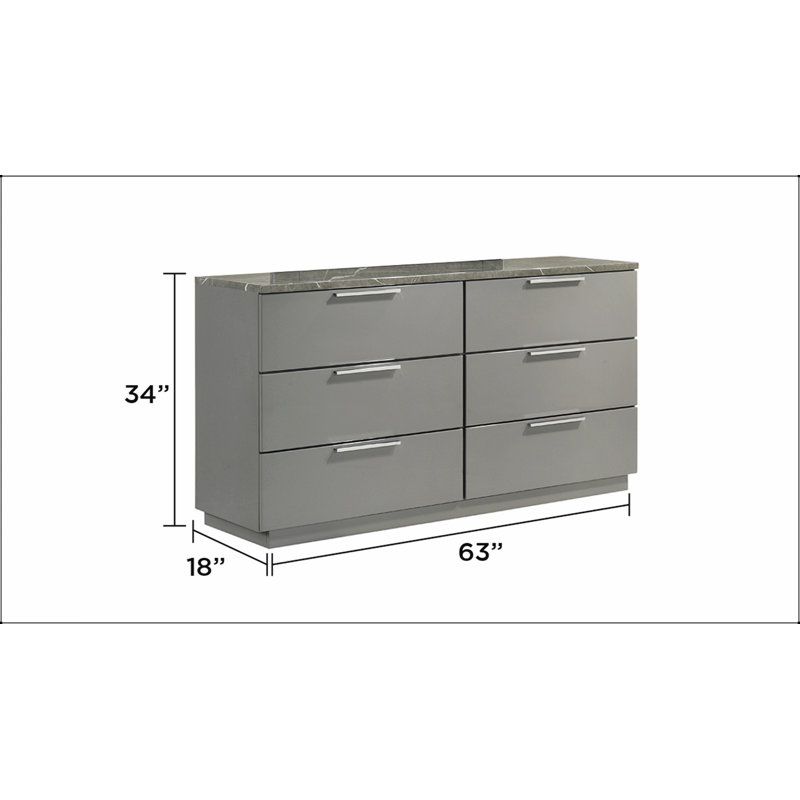 Commode Elara - Finition bicolore très brillante en marbre et laque avec tiroirs spacieux et pieds en métal - Gris