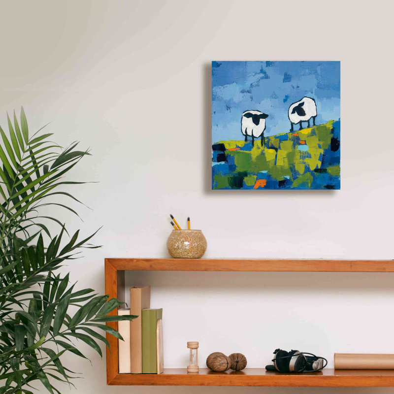 Deux moutons - peinture sur toile tendue, H 12 po x l 12 po x P 0,75 po