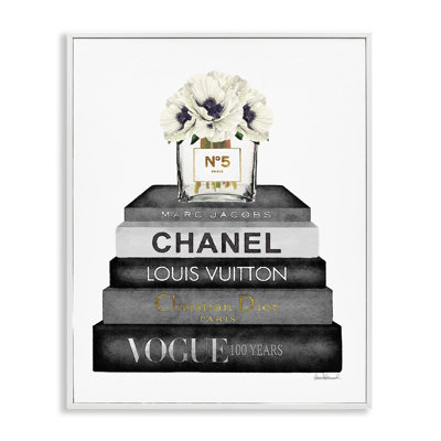 " Fashion Designer Flower Bookstack Black And White Watercolor "