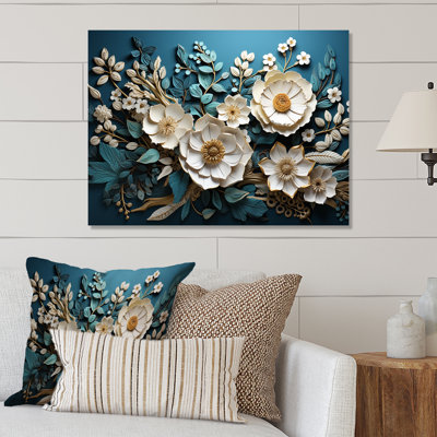 White And Blue Orchid Flowers Tree IV - Abstract Floral Metal Wall Art