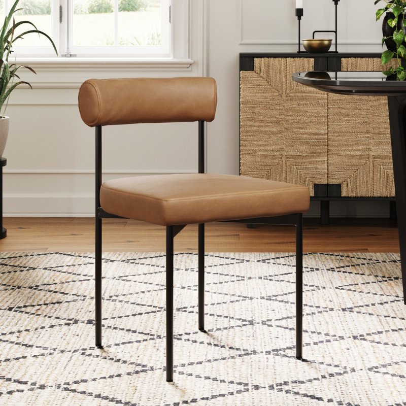 Faux Leather Dining Chair with Metal Legs, Brown/Faux Leather, 1, Short Stool (19" Seat Height)