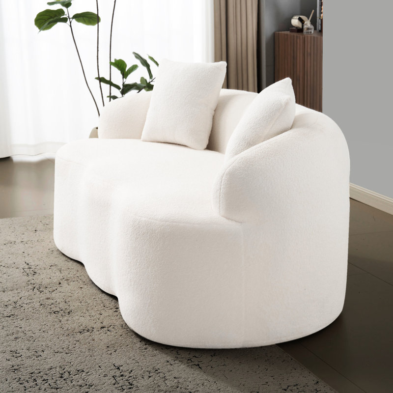 Siège à compression crème 2 avec accoudoirs ronds, parfait pour le salon et les petits espaces primaires, sans assemblage, rembourrage en mousse à haute densité, bureaux blancs confortables, caractéristiques minimalistes