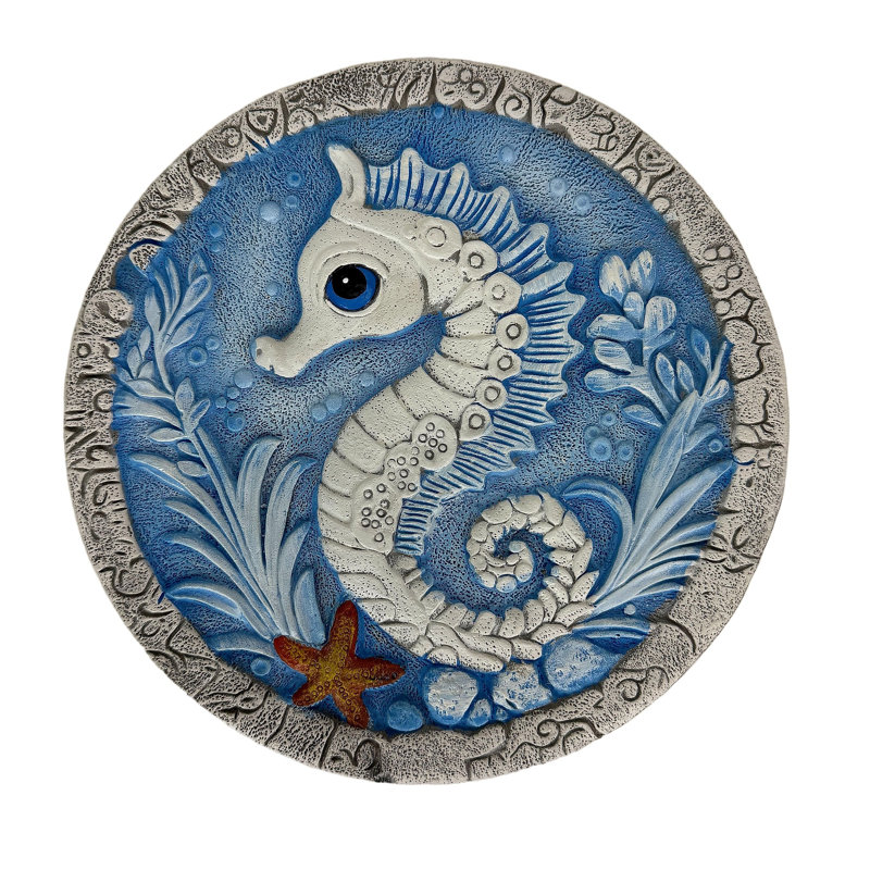 Ensemble de 3 plaques murales en pierre bleue côtière, motif vie marine, avec détails de coquillages en relief, 25 cm de haut.