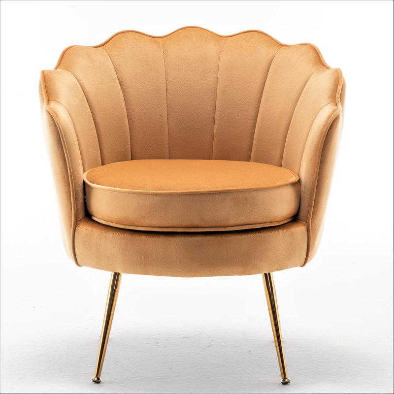 Elanora Velvet Barrel Chair, Mustard Yellow Velvet