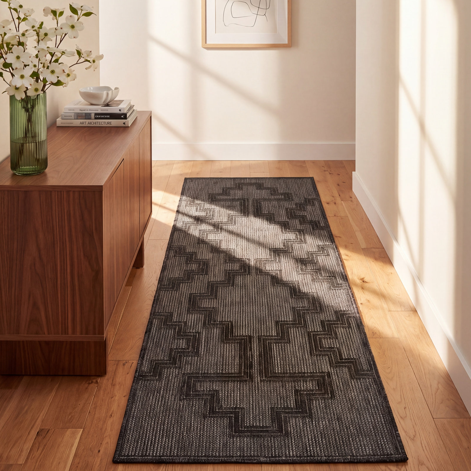 Ava Charcoal Moroccan Outdoor Rug, Runner 2'7" x 7'6"