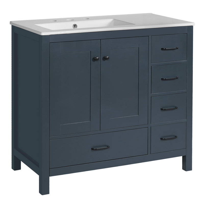 Meuble-lavabo 36 po avec lavabo en céramique, Bleu